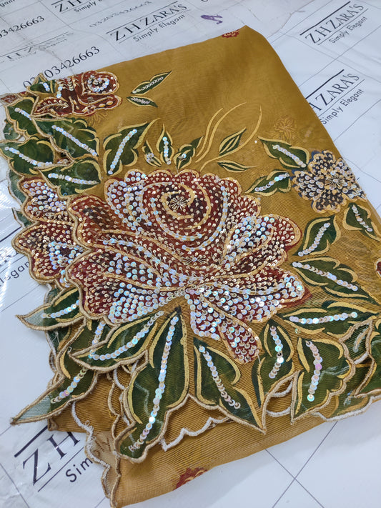 Mustard Hand Embellished Hand painted Cutwork
