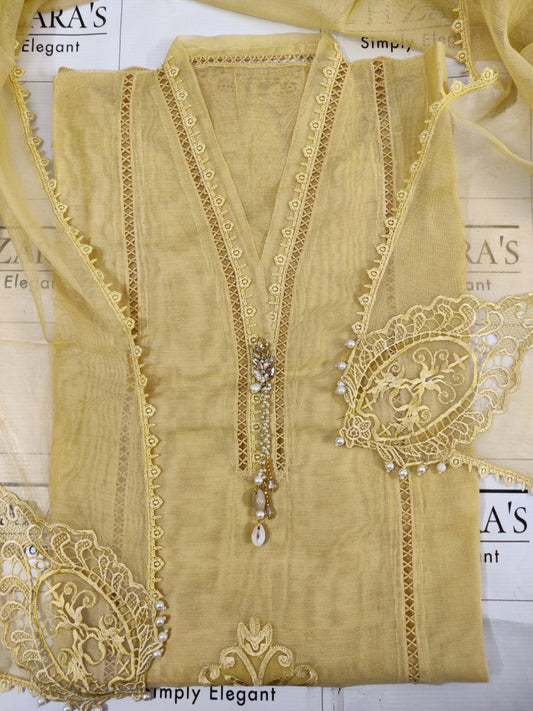 Mango Yellow Tassel Cutwork 2pc