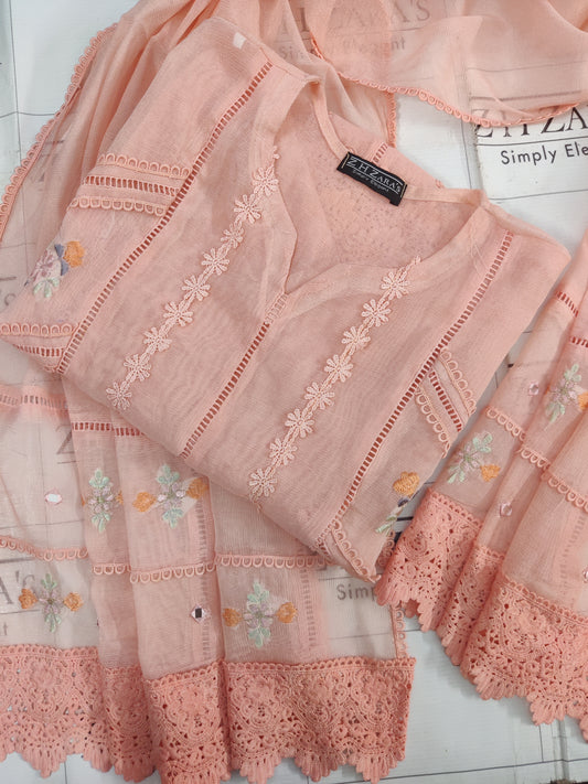 Peach Cut Panel Cutwork 3pc