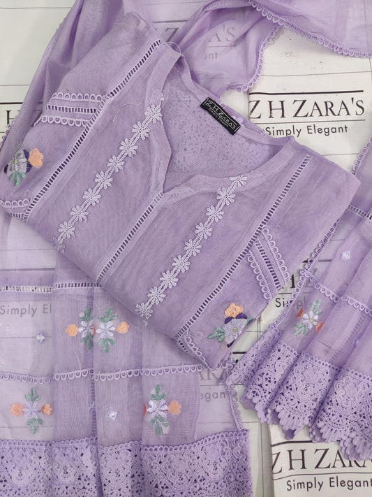 Lilac Cut Panel Cutwork 3pc