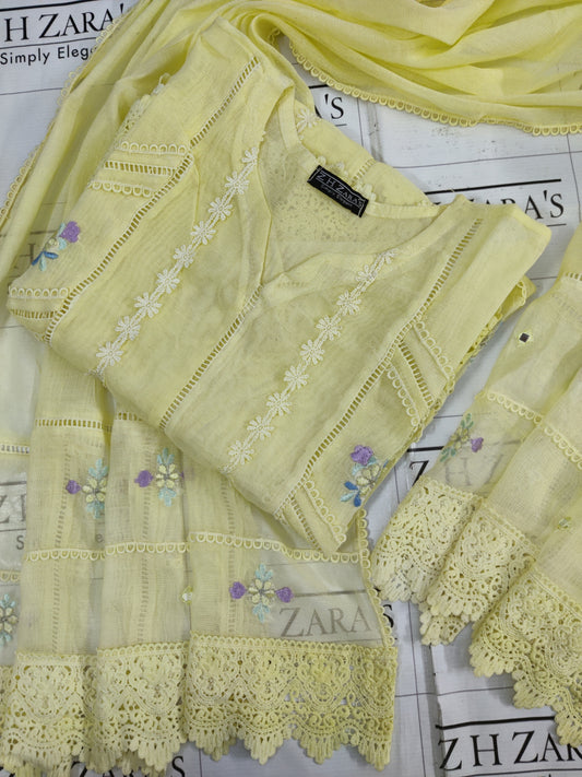 Lemon Cut Panel Cutwork 3pc