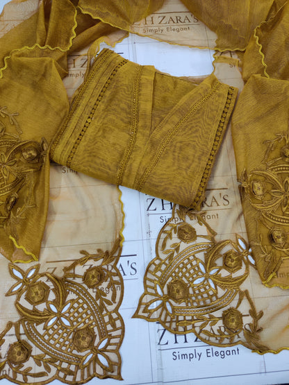 3d Cutwork Daman Mustard 2pc