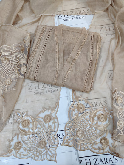 3d Cutwork Daman Coffee Beige 2pc