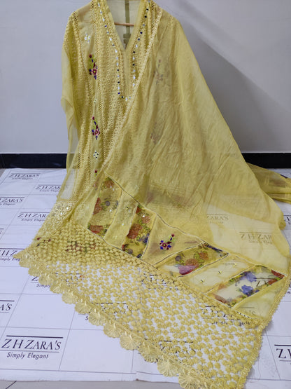 Dew Yellow Digital Embroidery 3pc