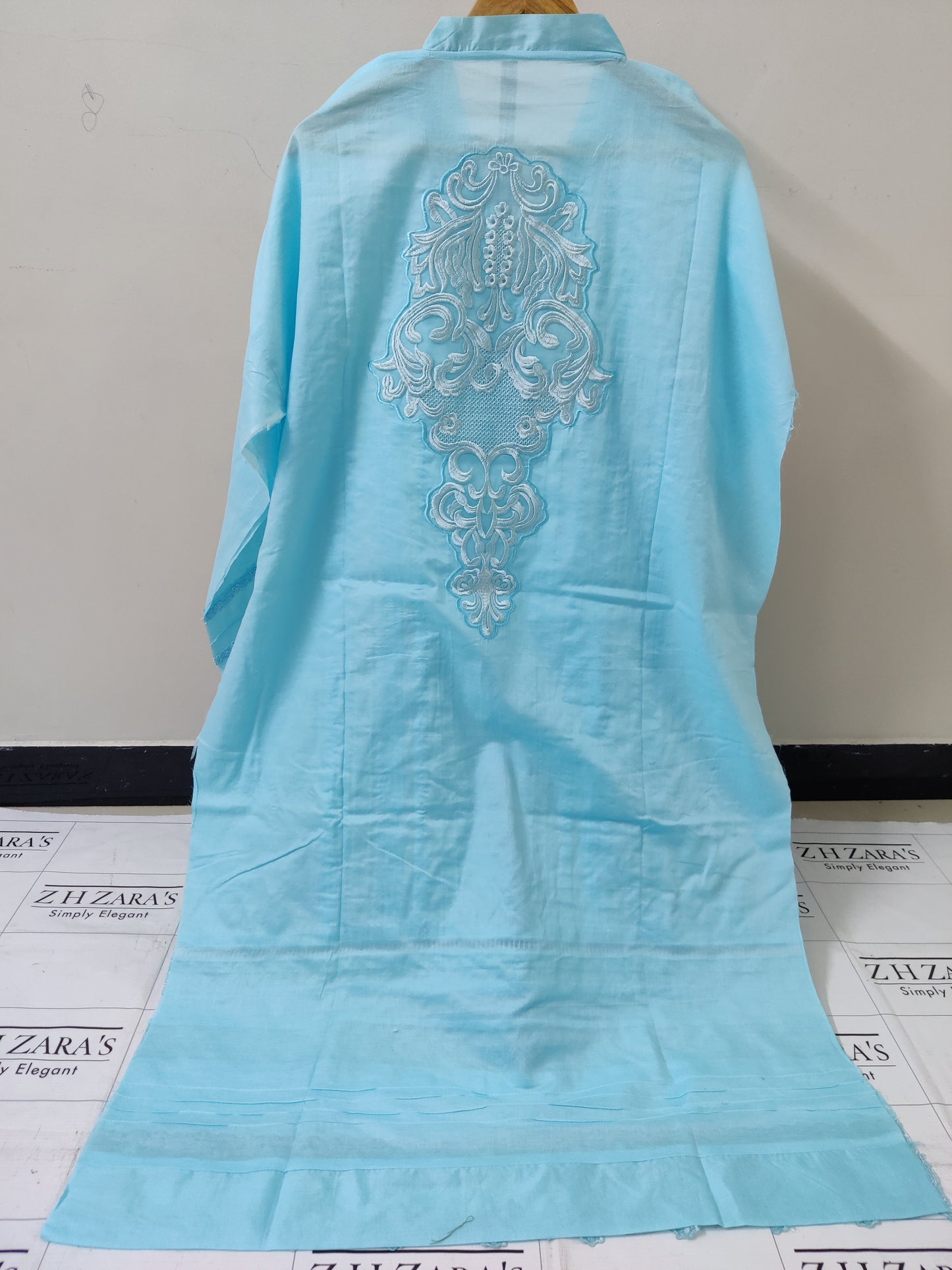 Sky Blue Lawn 3d Cutwork Daman 3pc