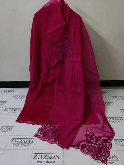 Hot Pink Lawn 3d Cutwork Daman 3pc