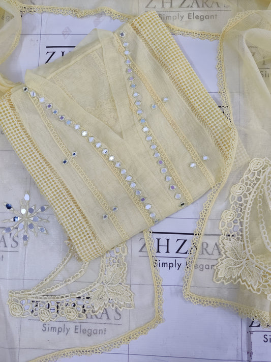 Lemon Yellow Mirror Cutwork 2pc