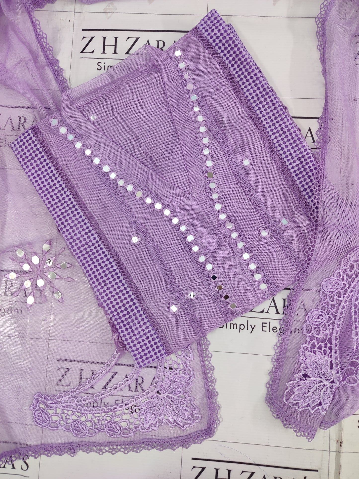 Lilac Purple Mirror Cutwork 2pc