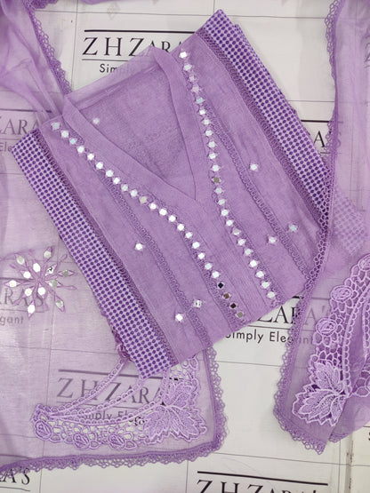 Lilac Purple Mirror Cutwork 2pc