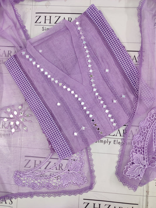 Lilac Purple Mirror Cutwork 2pc