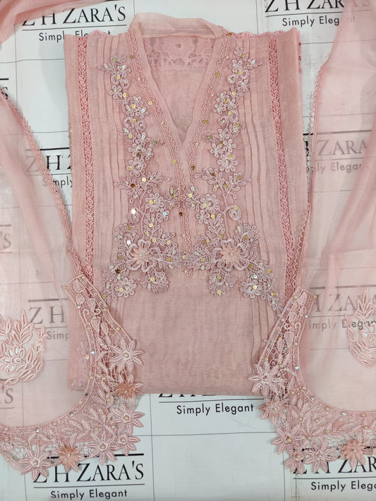 Peachy Pink Cutwork Handwork 2pc