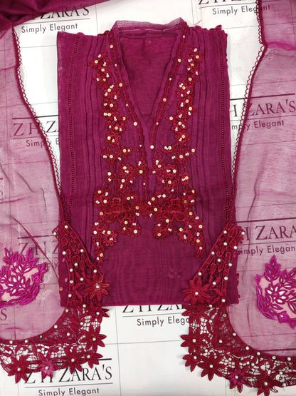 Maroonish Magenta Cutwork Handwork 2pc