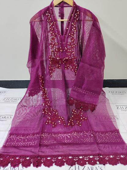 Maroonish Magenta Cutwork Handwork 2pc