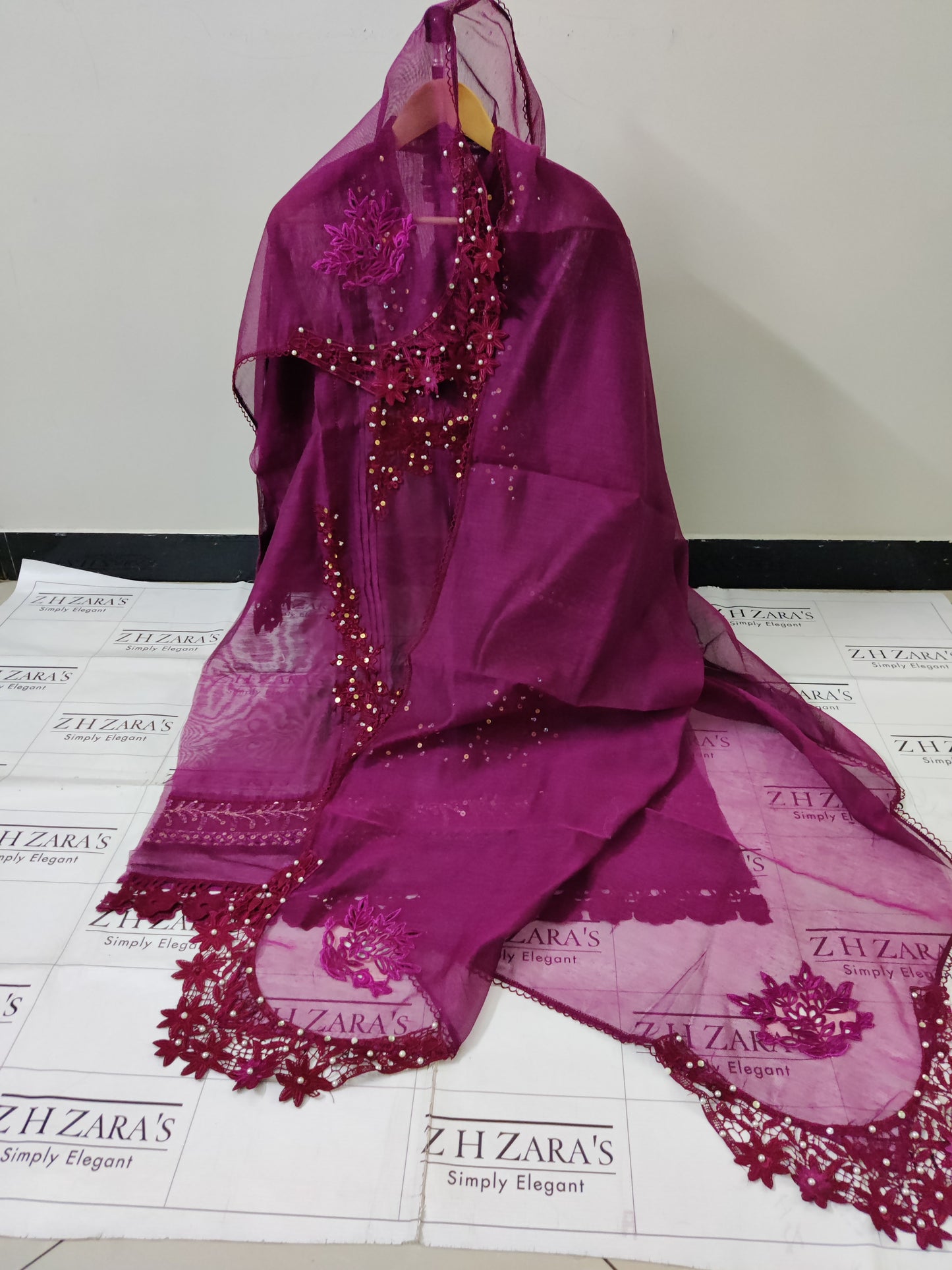 Maroonish Magenta Cutwork Handwork 2pc