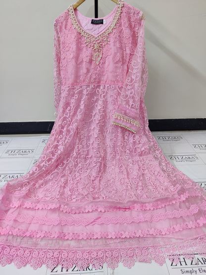 Stitched 4pc Anarkali Frock Baby Pink