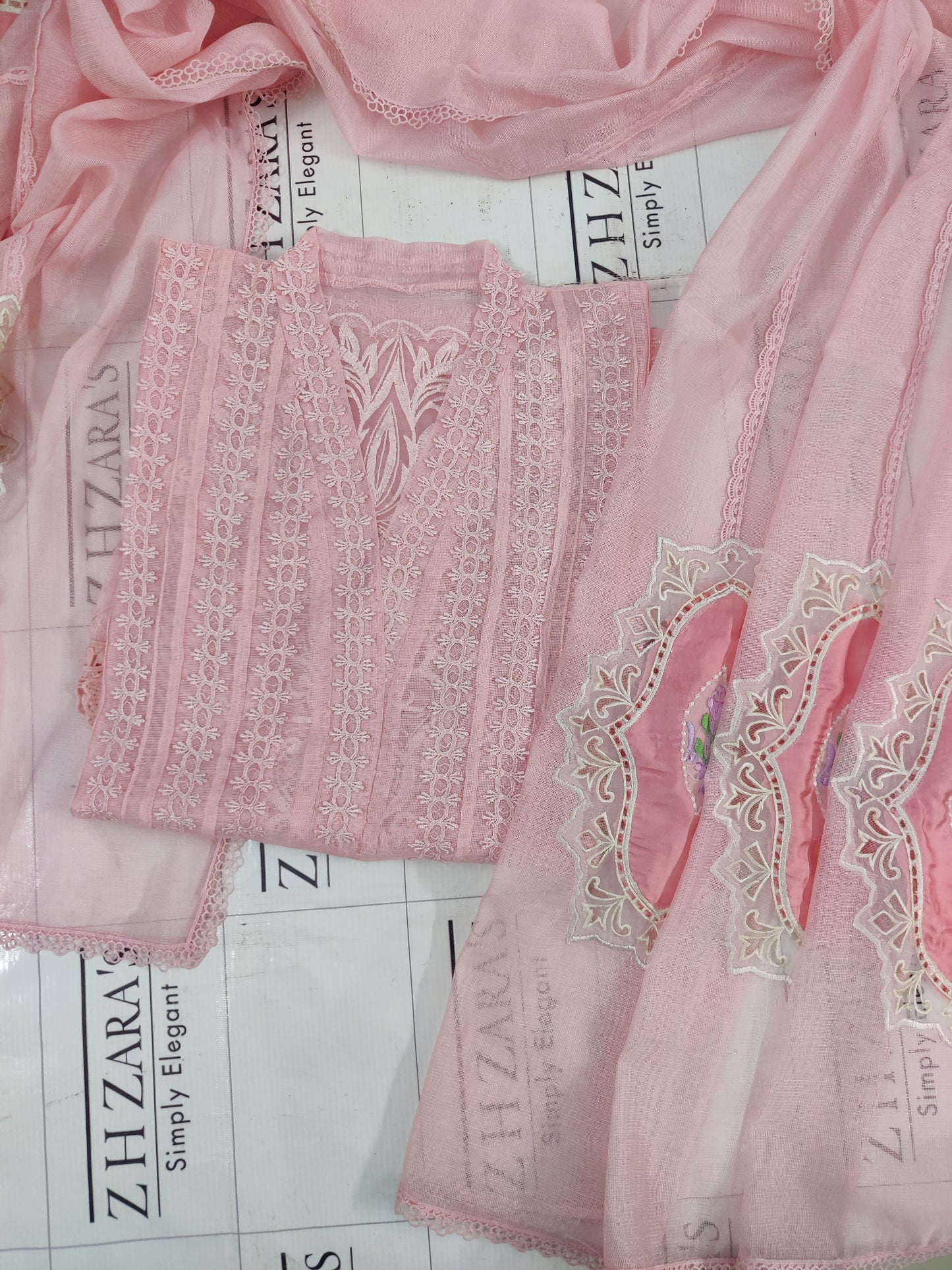 Pink Cutwork Silk Applique 2pc