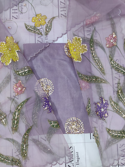 Lavender V2 Hand Embellished Hand Painted Cutwork 3pc