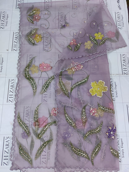 Lavender V2 Hand Embellished Hand Painted Cutwork 3pc