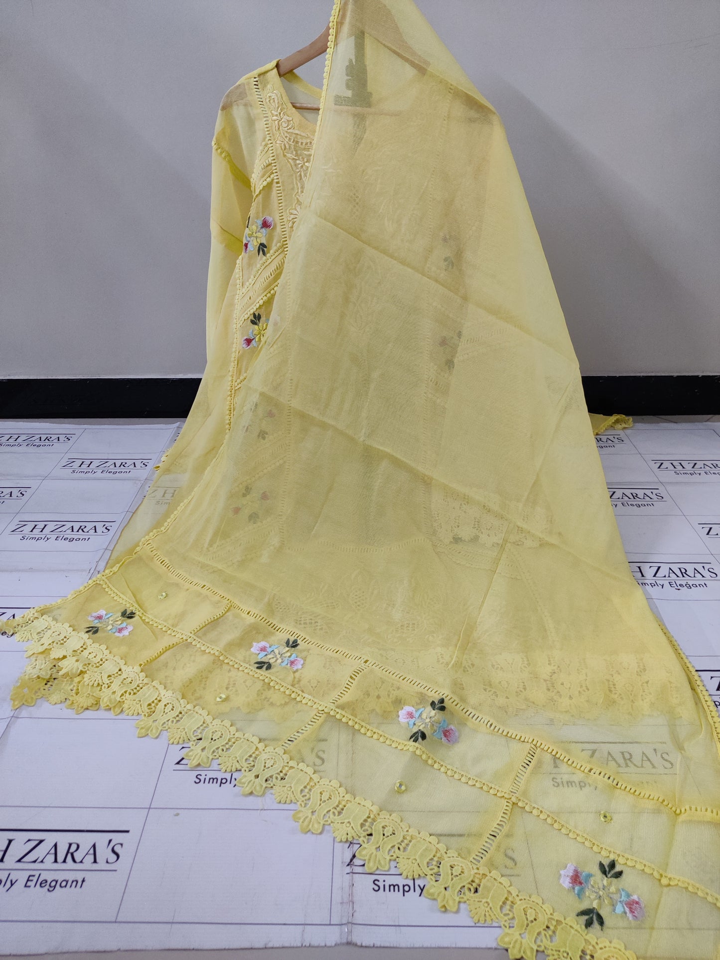 Yellow Cut Panel Cutwork 3pc