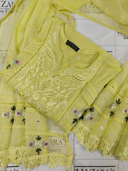 Yellow Cut Panel Cutwork 3pc