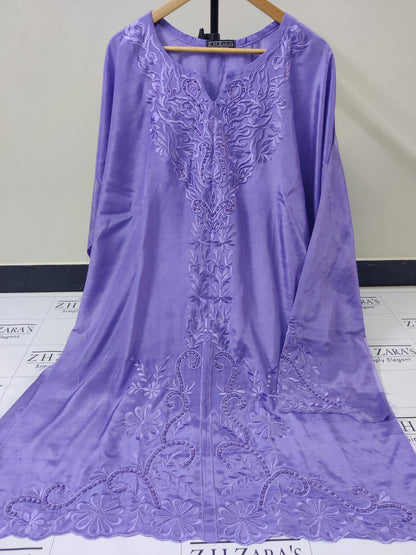 Lavender Purple Rawsilk Embroidery Cutwork 3pc