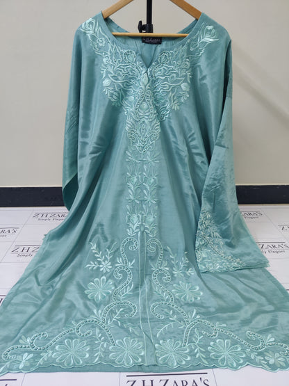 Aqua Rawsilk Embroidery Cutwork 3pc