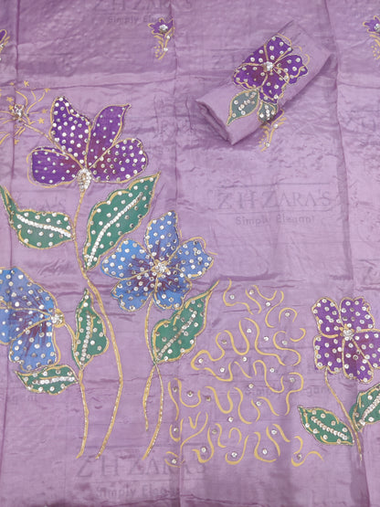 Lavender Embellished Hand Painted Cutwork 3pc