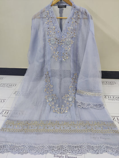 Ice Blue Cutwork Handwork 2pc