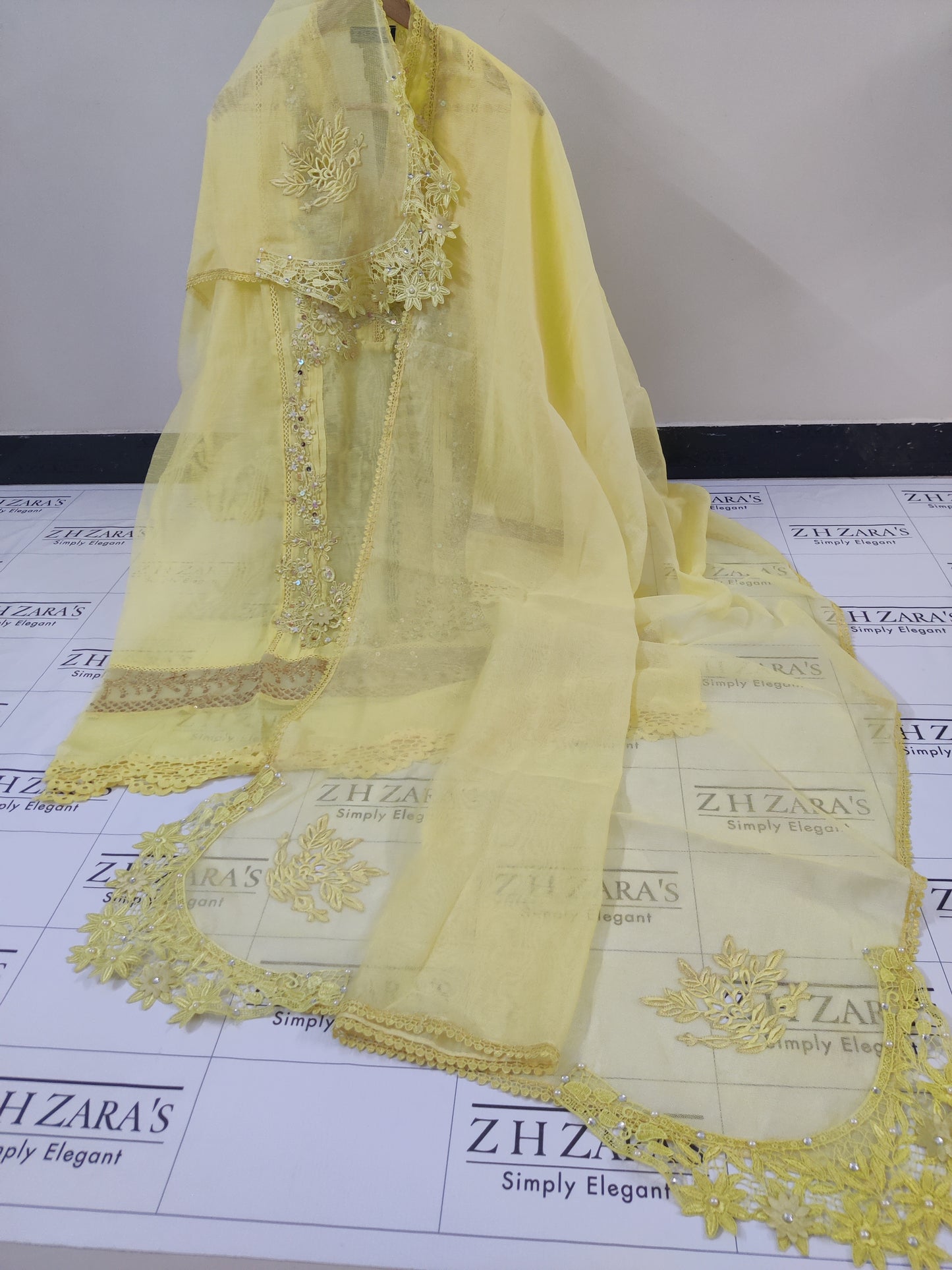 Yellow Cutwork Handwork 2pc