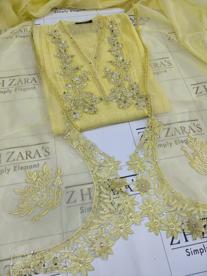 Yellow Cutwork Handwork 2pc