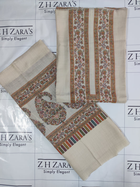 Cream Foan Jacquard Kani Pashmina 3pc