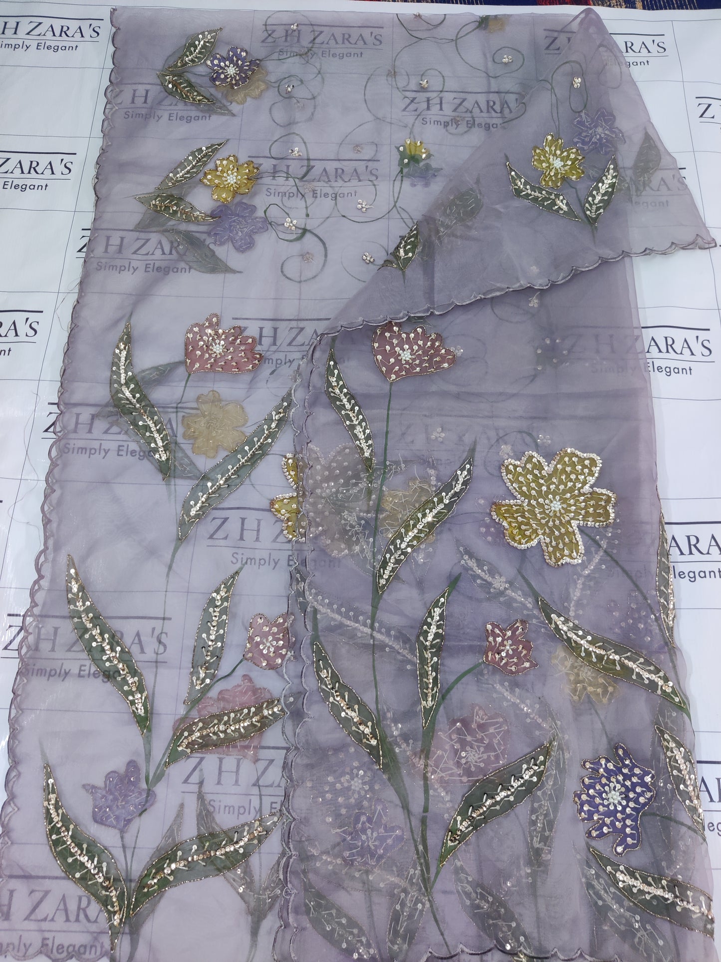 Lavender V2 Hand Embellished Hand Painted Cutwork 3pc