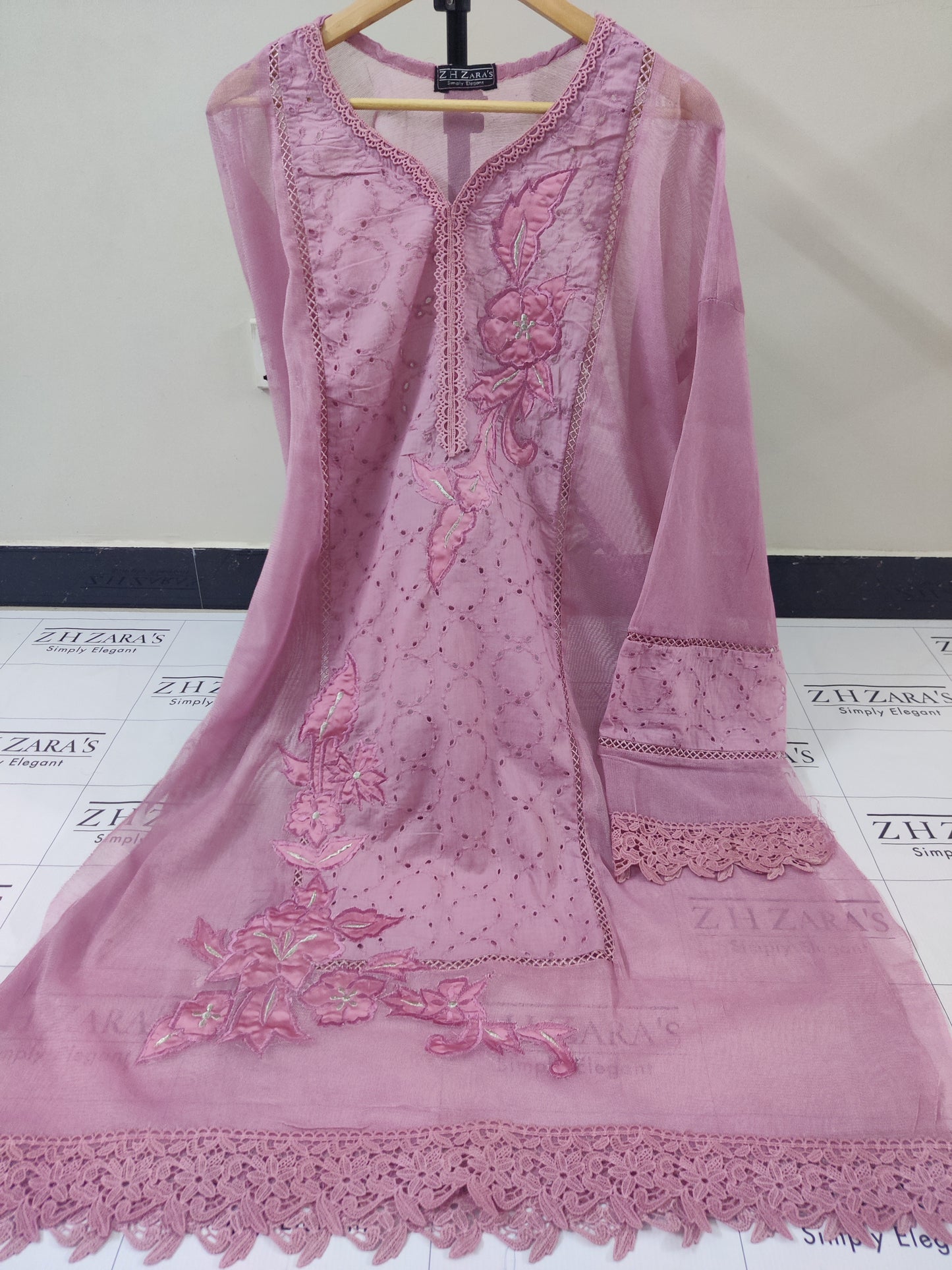 Silk applique 3pc Tea Pink