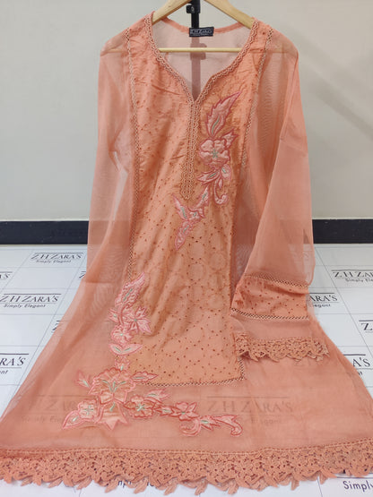 Silk applique 3pc Peach