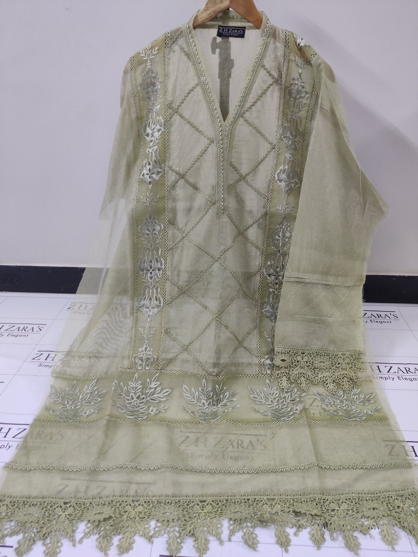 Duppata Cutwork Olive Green 2pc