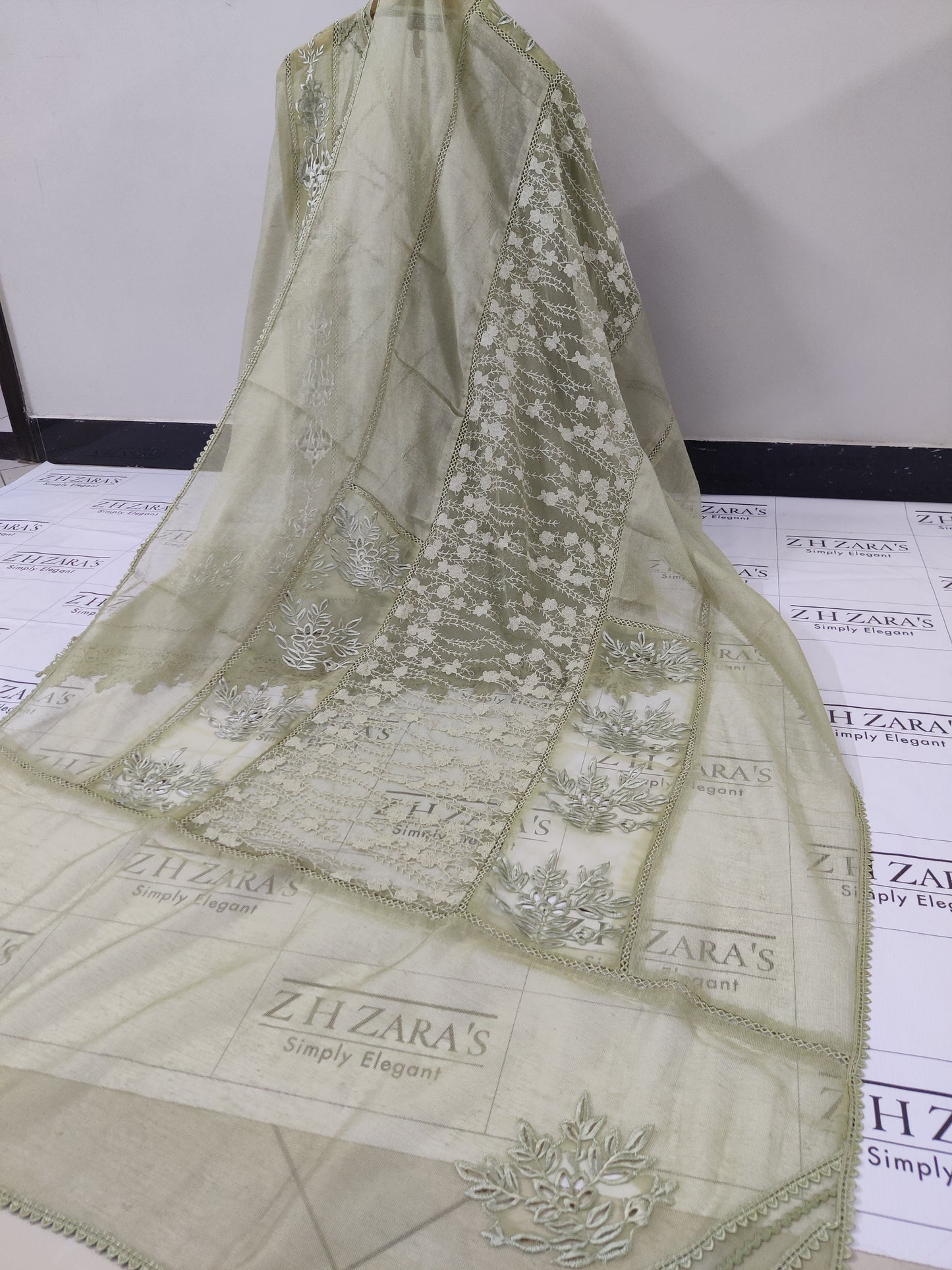 Duppata Cutwork Olive Green 2pc