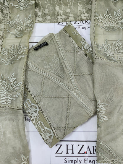 Duppata Cutwork Olive Green 2pc