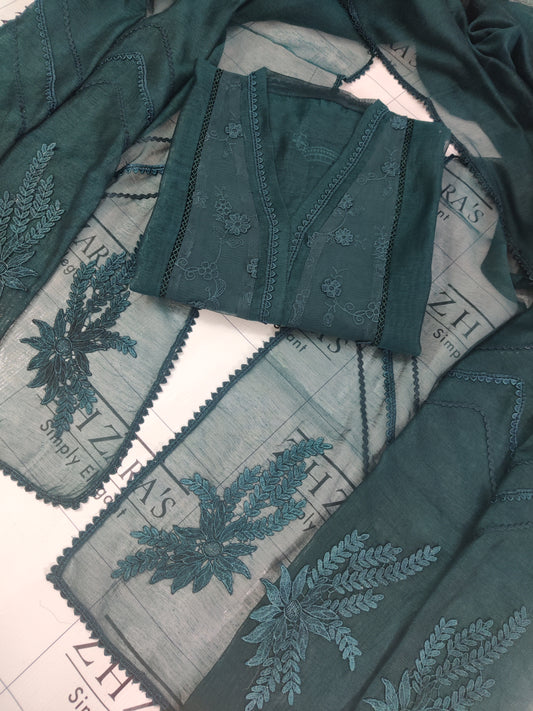 Cutwork Daman Peacock Green 2pc