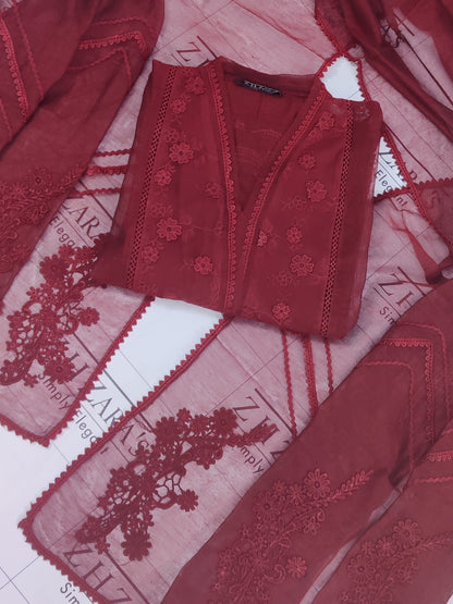 Cutwork Daman Maroon 2pc