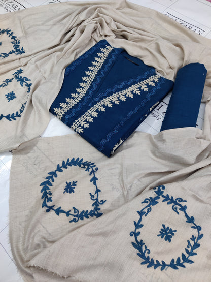 Khaddar Pashmina Peacock Blue 3pc