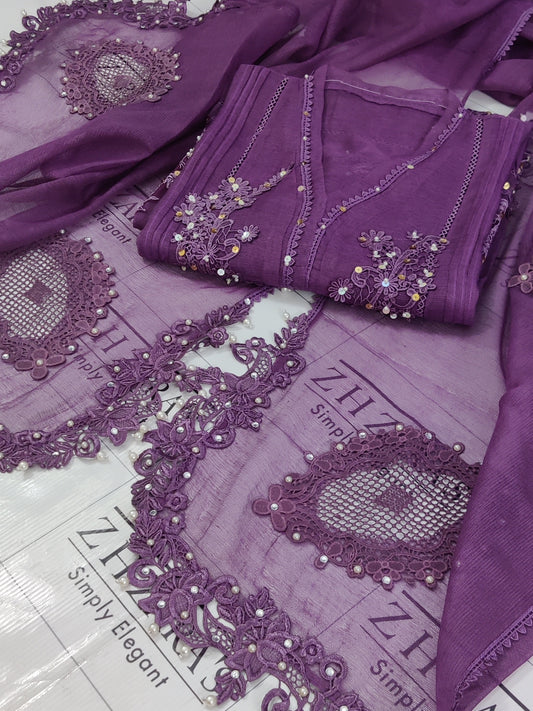 Purple Cutwork Handwork 2pc