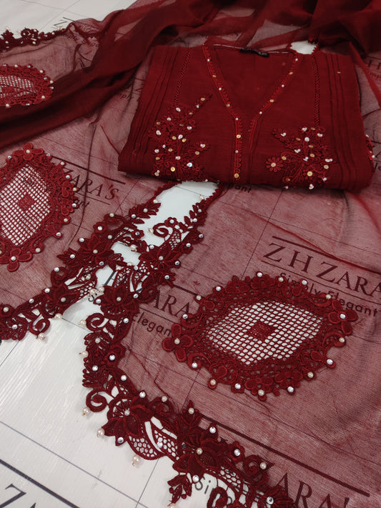 Maroon Cutwork Handwork 2pc