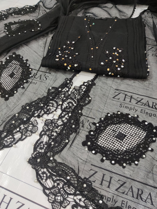 Black Cutwork Handwork 2pc