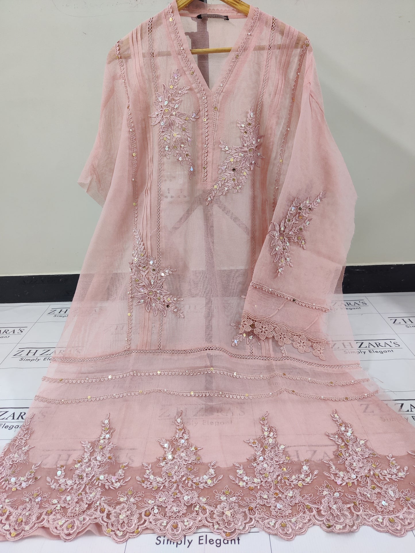 Tea Pink Cutwork Handwork 2pc