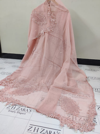 Tea Pink Cutwork Handwork 2pc