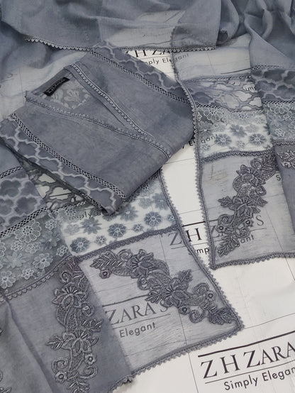 Grey Broshia Cutwork 2pc