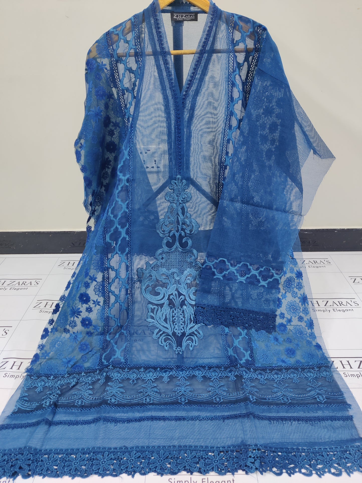 Peacock Blue Broshia Cutwork 2pc