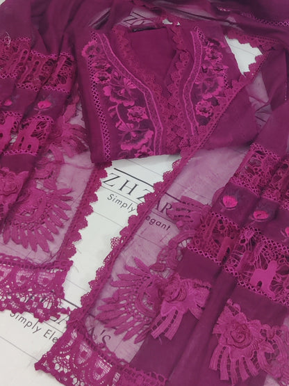 Magenta Hot Pink Gala Emb 3pc