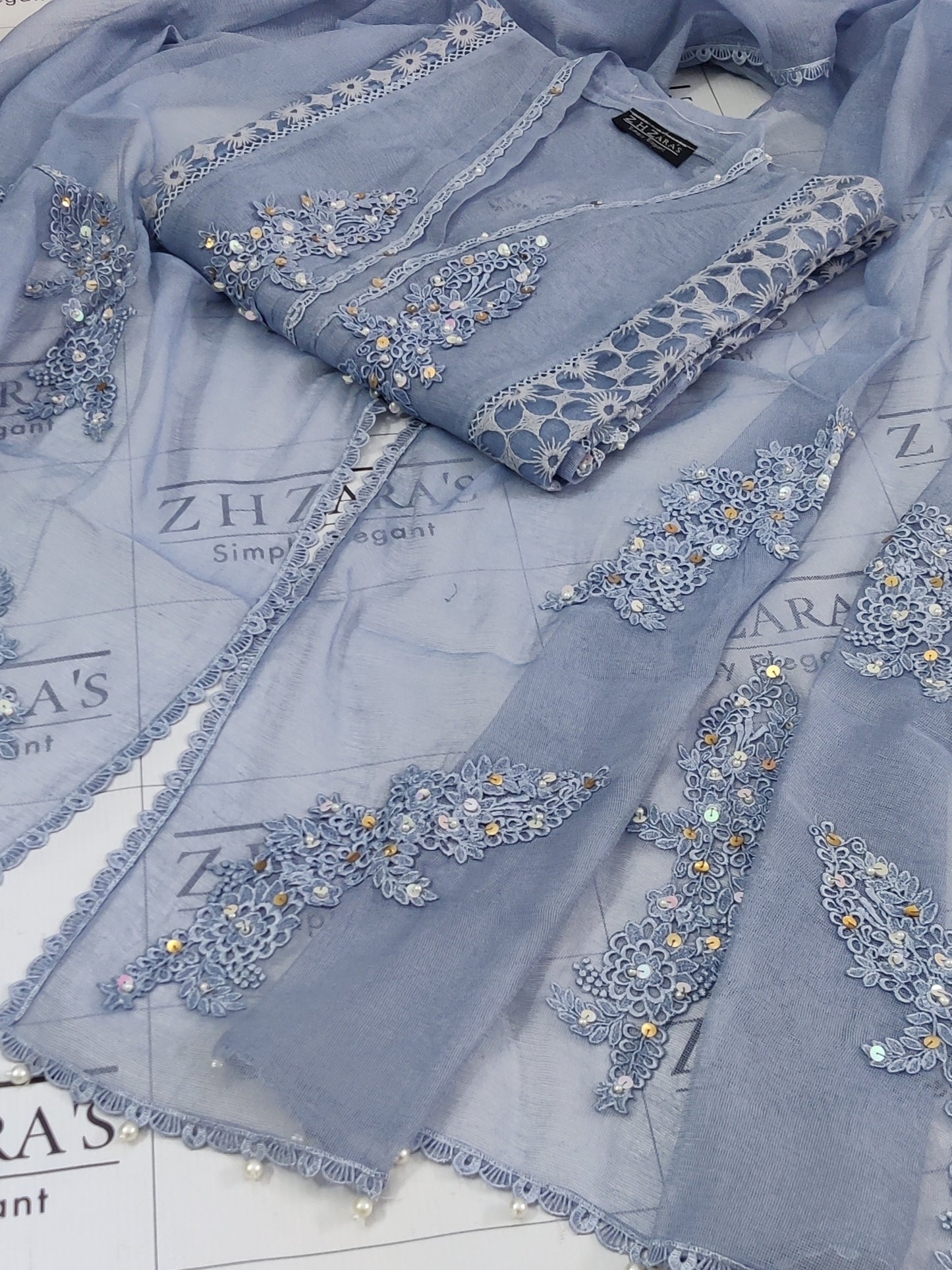 Ice Blue V2 Cutwork Handwork 2pc