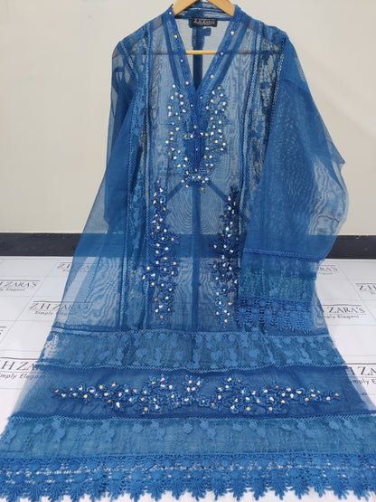 Peacock Blue V2 Cutwork Handwork 2pc